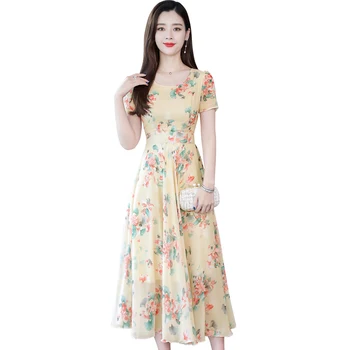 Womens Dresses summer 2018 Short sleeve A-Line Sweet Print Chiffon O Collar Dress fashion Floral Slim Beach long Dress
Womens Dresses summer 2018 Short sleeve A-Line Sweet Print Chiffon O Collar Dress fashion Floral Slim Beach long Dress