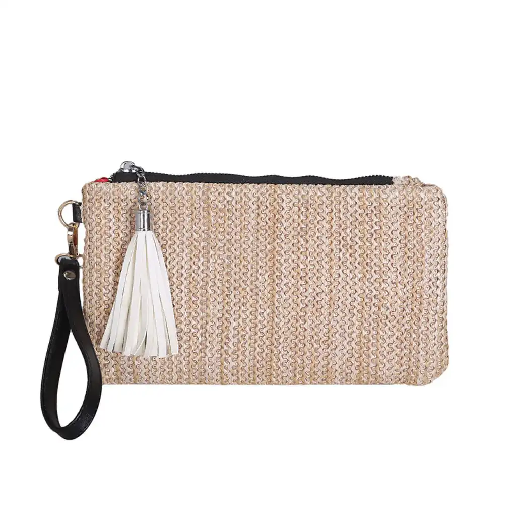 fashion lady trend woven tassel portable zipper clutch bag