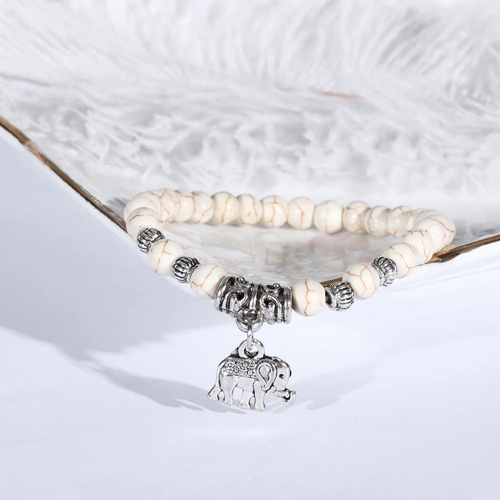 6mm Tibet Elastic White Natural Stone Beads Bracelets Bangles Silver Plated Elephant Pendant Bracelet For Women Boho Pulseiras
6mm Tibet Elastic White Natural Stone Beads Bracelets Bangles Silver Plated Elephant Pendant Bracelet For Women Boho Pulseiras