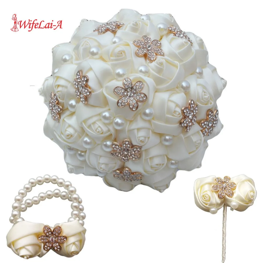 (Wrist flower and boutonniere) Ivory Simulation Rose Ivory Wedding Bridal Bouquet Golden Diamond Wedding Bouquet Set W242-T
(Wrist flower and boutonniere) Ivory Simulation Rose Ivory Wedding Bridal Bouquet Golden Diamond Wedding Bouquet Set W242-T