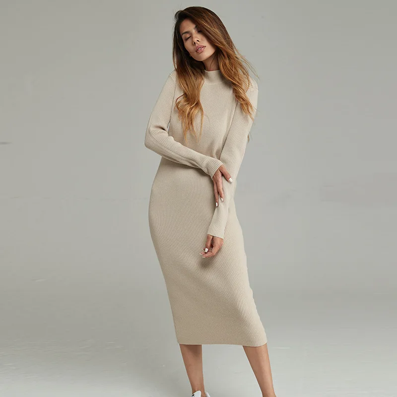 Women's Fashion Wool Dress Knitted with Long Sleeve Half High Collar Lady's Winter Dress
Women's Fashion Wool Dress Knitted with Long Sleeve Half High Collar Lady's Winter Dress