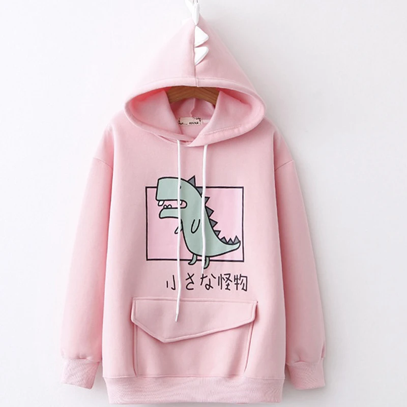 Autumn Winter New Japanese Women Harajuku Cute Funny Cartoon Monster Dinosaur Hooded Hoodie Lady Velvet Warm Sweatshirts 
Autumn Winter New Japanese Women Harajuku Cute Funny Cartoon Monster Dinosaur Hooded Hoodie Lady Velvet Warm Sweatshirts