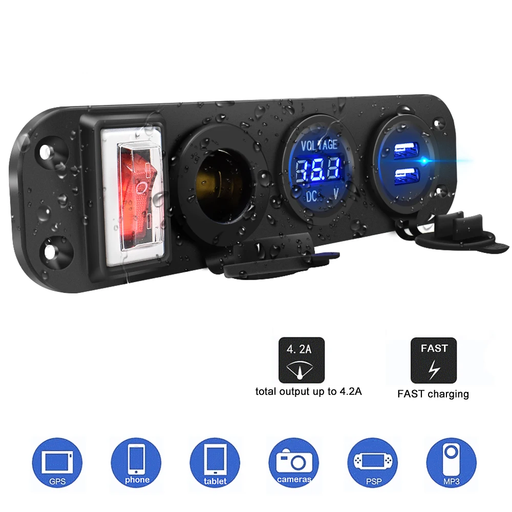 New 4 in 1 New Digital Voltmeter Dual USB Power Charger Adapter 12V Power Socket Cigarette Lighter Socket with Rocker Switch
New 4 in 1 New Digital Voltmeter Dual USB Power Charger Adapter 12V Power Socket Cigarette Lighter Socket with Rocker Switch