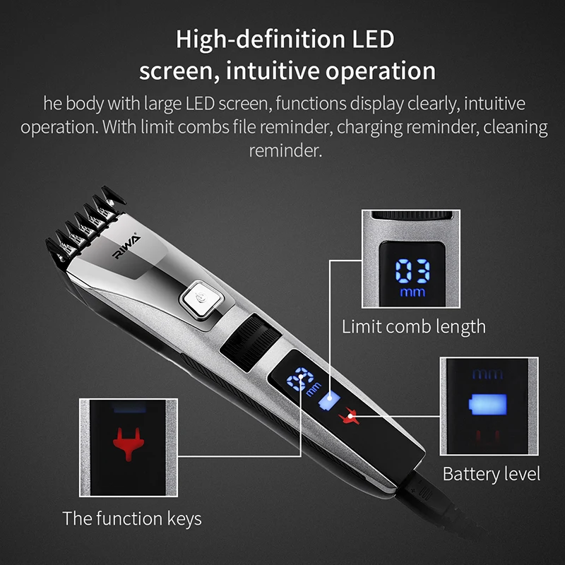 Riwa Quick Charge Men's Hair Trimmer Machine Cordless LCD Display Clipper Styling Haircut Cutter for Baby&Adult
Riwa Quick Charge Men's Hair Trimmer Machine Cordless LCD Display Clipper Styling Haircut Cutter for Baby&Adult