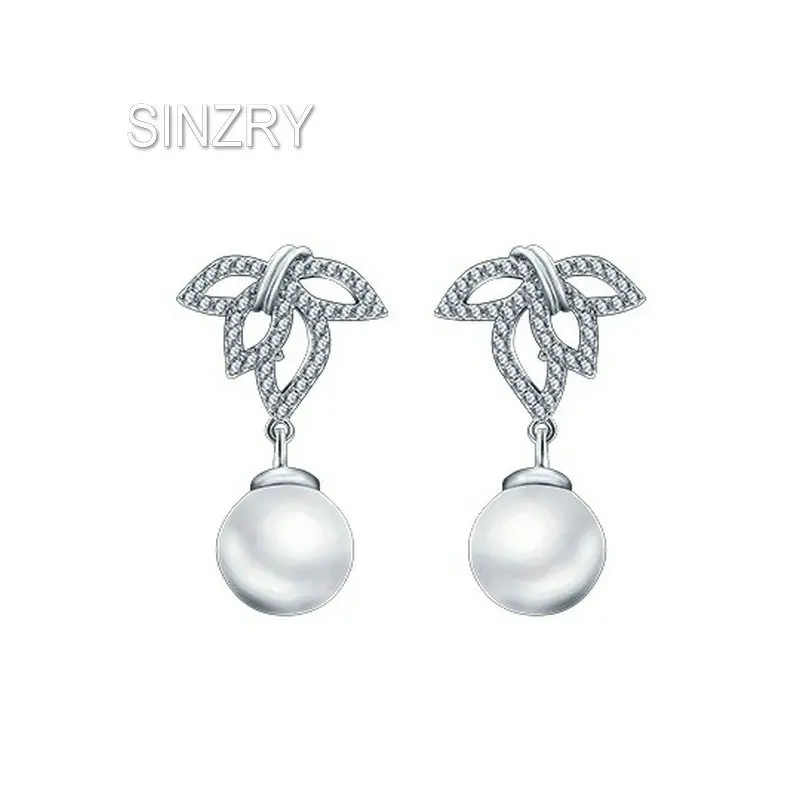 Sinzry cubic zirconia simulated pearl leaf stud earrings lady sweety trendy costume jewelry gift | Украшения и аксессуары