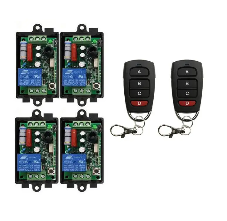 AC 220V 1CH 10A wireless remote control switch 4 Receiver &2 Transmitter home smart remote control switch 315/433 MHZ
AC 220V 1CH 10A wireless remote control switch 4 Receiver &2 Transmitter home smart remote control switch 315/433 MHZ