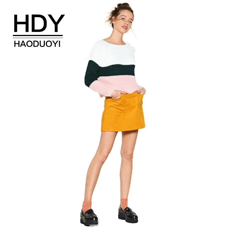 HDY haoduoyi женский свитер с круглым вырезом и длинным рукавом повседневный короткий
