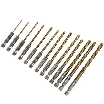 13pcs HSS Drill Bit Titanium Coated Twist Drill Set With 1/4" Hex Shank Working for Metal,Wood,Aluminum, Thin Iron Color Random
13pcs HSS Drill Bit Titanium Coated Twist Drill Set With 1/4" Hex Shank Working for Metal,Wood,Aluminum, Thin Iron Color Random