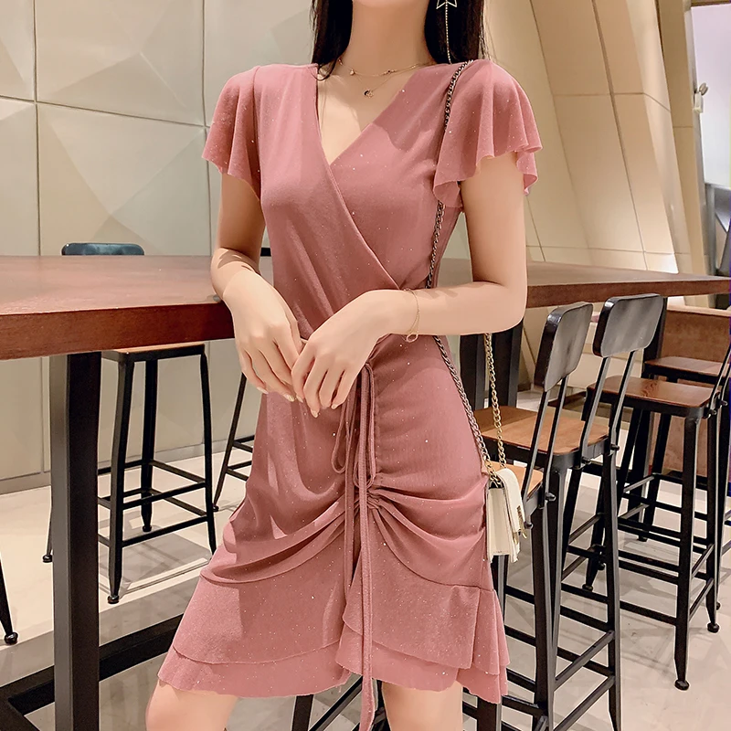 Sexy Dress Women Shimmer Clubwear Short Mini Dress V Neck Ruffles Bodycon Evening Party Summer New Slim Ladies Dress Vestido
Sexy Dress Women Shimmer Clubwear Short Mini Dress V Neck Ruffles Bodycon Evening Party Summer New Slim Ladies Dress Vestido