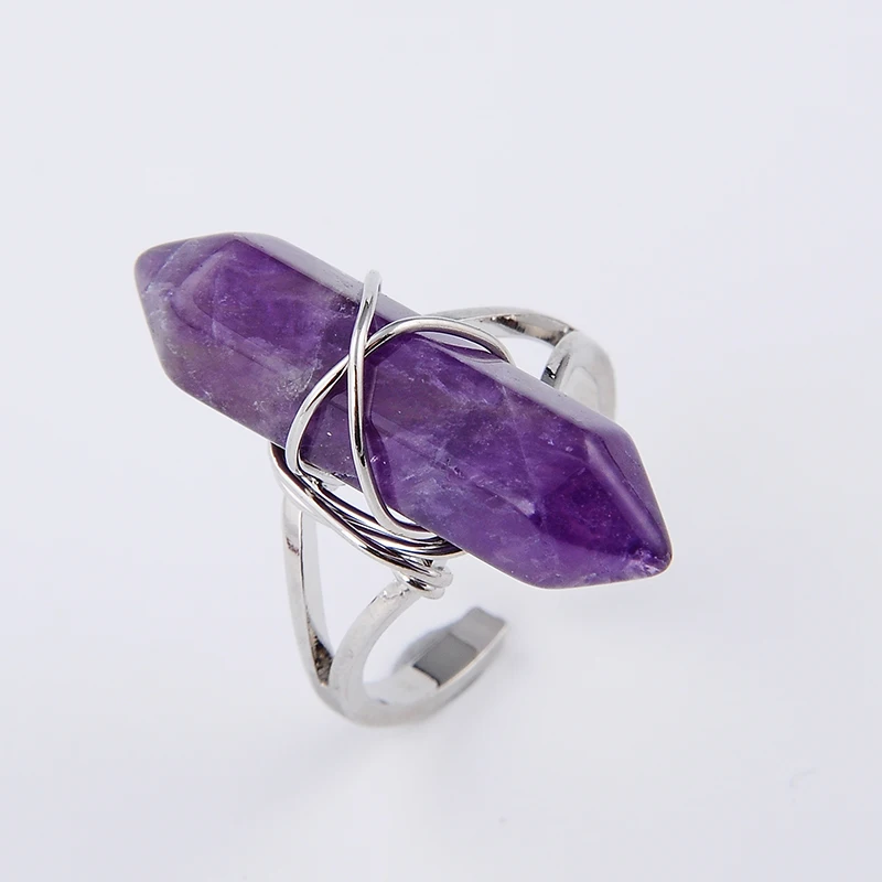 Healing Chakra Natural Stone Amethysts Purple Crystal Quartz Hexagonal Metal Wire Wraped Opening Finger Ring For Women Jewelry
Healing Chakra Natural Stone Amethysts Purple Crystal Quartz Hexagonal Metal Wire Wraped Opening Finger Ring For Women Jewelry
