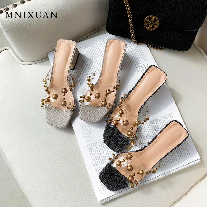 MNIXUAN Transparent slides on sandals Women's pvc Shoes Woman slippers rivet square high heels Mules 2019 summer New big Size 10
MNIXUAN Transparent slides on sandals Women's pvc Shoes Woman slippers rivet square high heels Mules 2019 summer New big Size 10