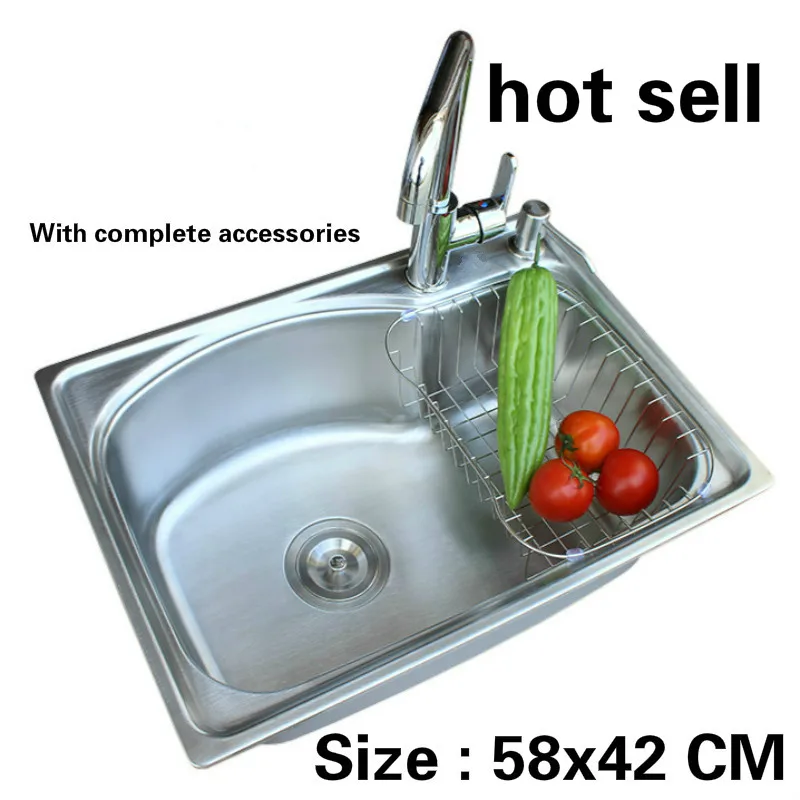 

Free shipping Hot sell 304 stainless steel balcony kitchen sink ordinary single slot 58x42 CM