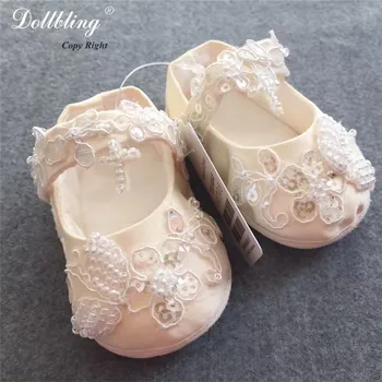

Luxury Ivory Applique Bling Jesus Cross Baptism Pageant Match Baby Shoes Champagne Sparkle Annual Bridal Party Bella Keepsake