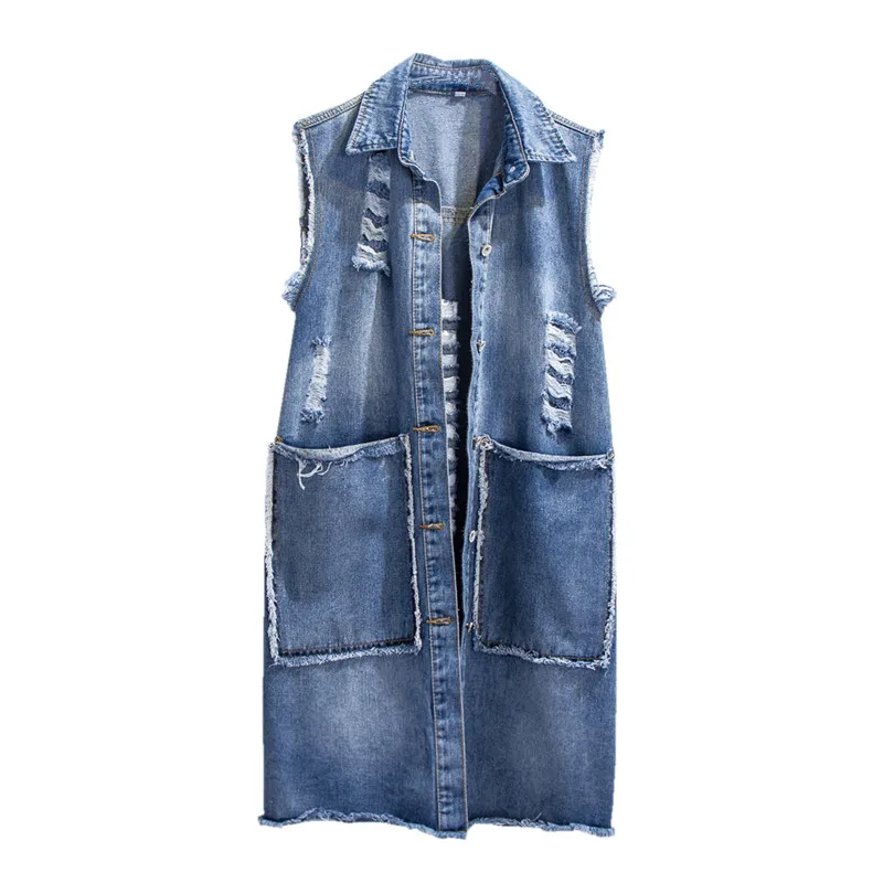 Denim Vests Women Spring Autumn Slim Single breasted Hole Sleeveless Jacket 2019 Wild Medium long Female Denim Waistcoat JIA238
Denim Vests Women Spring Autumn Slim Single breasted Hole Sleeveless Jacket 2019 Wild Medium long Female Denim Waistcoat JIA238