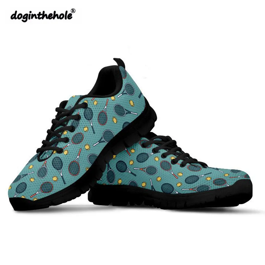 

Doginthehole Tennis Pattern Sneakers Women Outdoor Breathable Mesh Sports Shoes Lightweight Slip-On Footwear Walking Shoes Flats