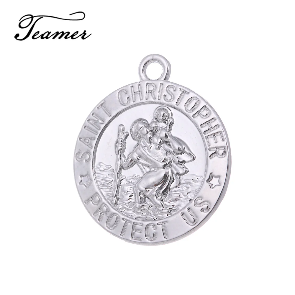 Teamer Gold/Silver Color Round Saint Christopher Medal Charm Pendant for Necklace Catholic Protection Religious Jewelry Making
Teamer Gold/Silver Color Round Saint Christopher Medal Charm Pendant for Necklace Catholic Protection Religious Jewelry Making