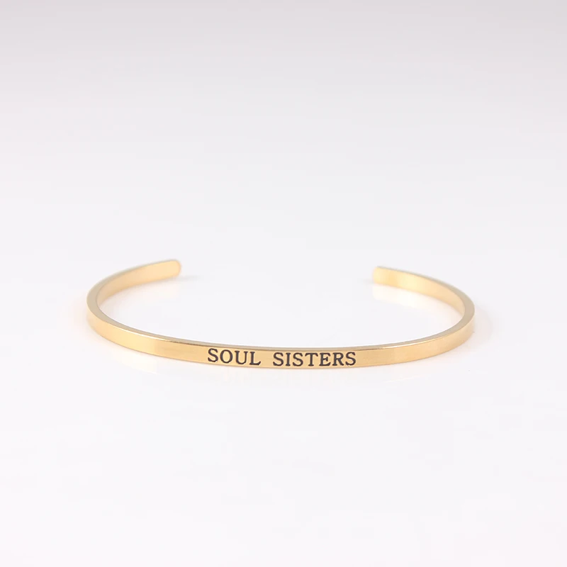 

Soul Sister Gold Color 316L Stainless Steel Bangle Positive Inspirational Quote Open Cuff Mantra Bracelets For Women