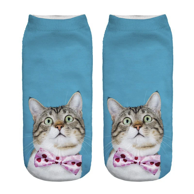 Cute Cat Short Socks 3D Printing Animal Harajuku Ankle Female Stocking Women Lingerie Men Streetwear Solid Black Pokemon Warmer (5)