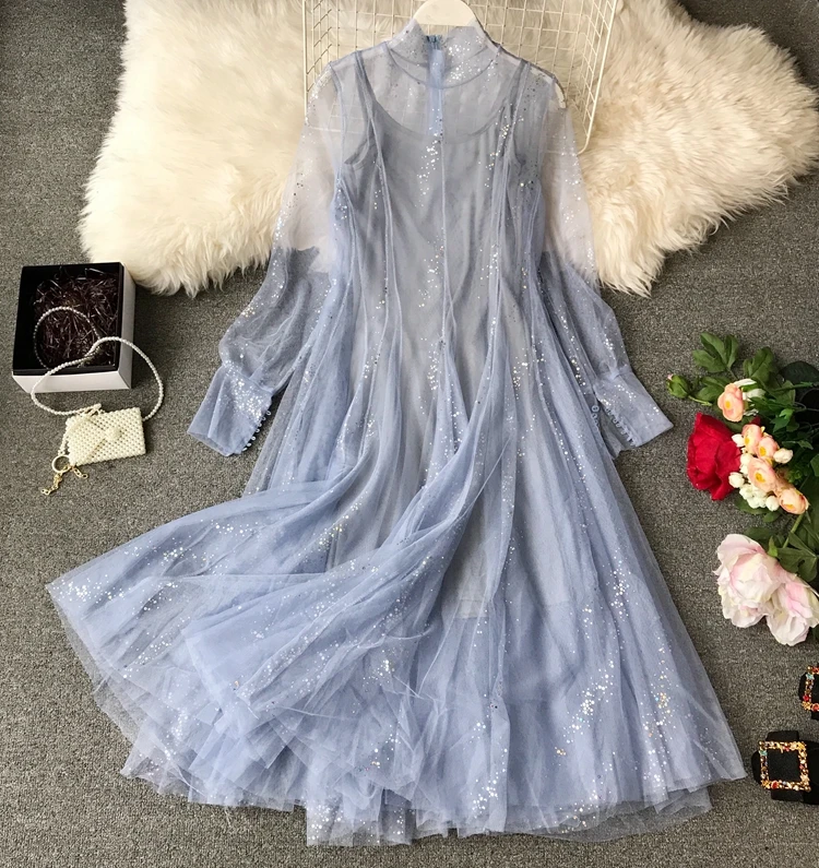 Women Chic Shining Sequins Mesh Long Sleeve Dress Lady Long Sleeve Elegant Vestidos E140
Women Chic Shining Sequins Mesh Long Sleeve Dress Lady Long Sleeve Elegant Vestidos E140