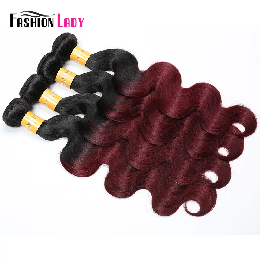 

FASHION LADY Pre-Colored Red Ombre Hair Bundles 1B/99J Peruvian Human Hair Body Wave 1/3/4 Bundle Per Pack Non-Remy