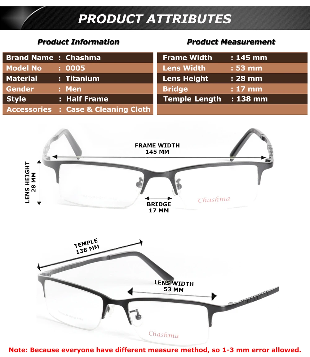 Chashma Men's Semi Rim Square Titanium Eyeglasses
