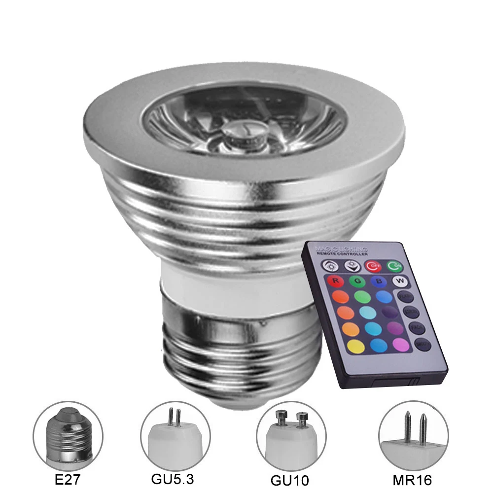 RGB LED Lamp 4W E27 MR16 GU10 GU5.3 LED Bulb Light 85-265V 12V RGB Spotlight High Power 16 Color IR Remote Controller Bulbs
RGB LED Lamp 4W E27 MR16 GU10 GU5.3 LED Bulb Light 85-265V 12V RGB Spotlight High Power 16 Color IR Remote Controller Bulbs