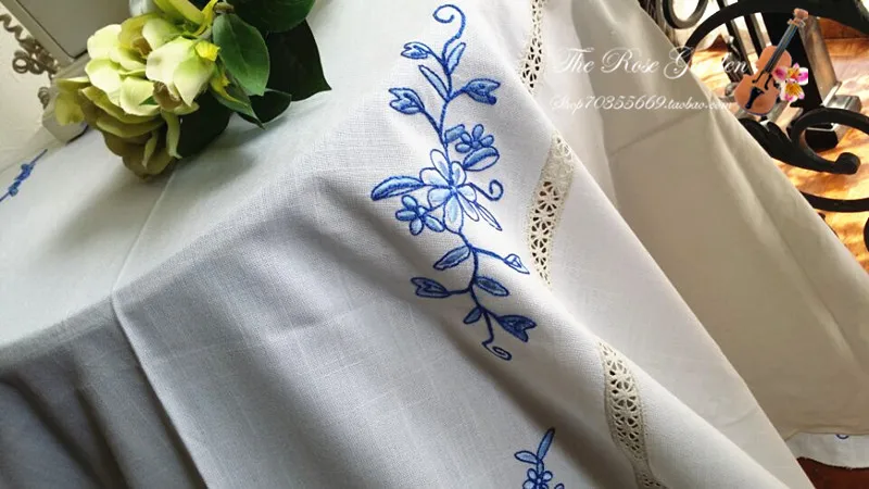 "Moonlight Rose Garden October Treatment" White Embroidered Blue Cotton and Hemp Oval Tablecloth
"Moonlight Rose Garden October Treatment" White Embroidered Blue Cotton and Hemp Oval Tablecloth