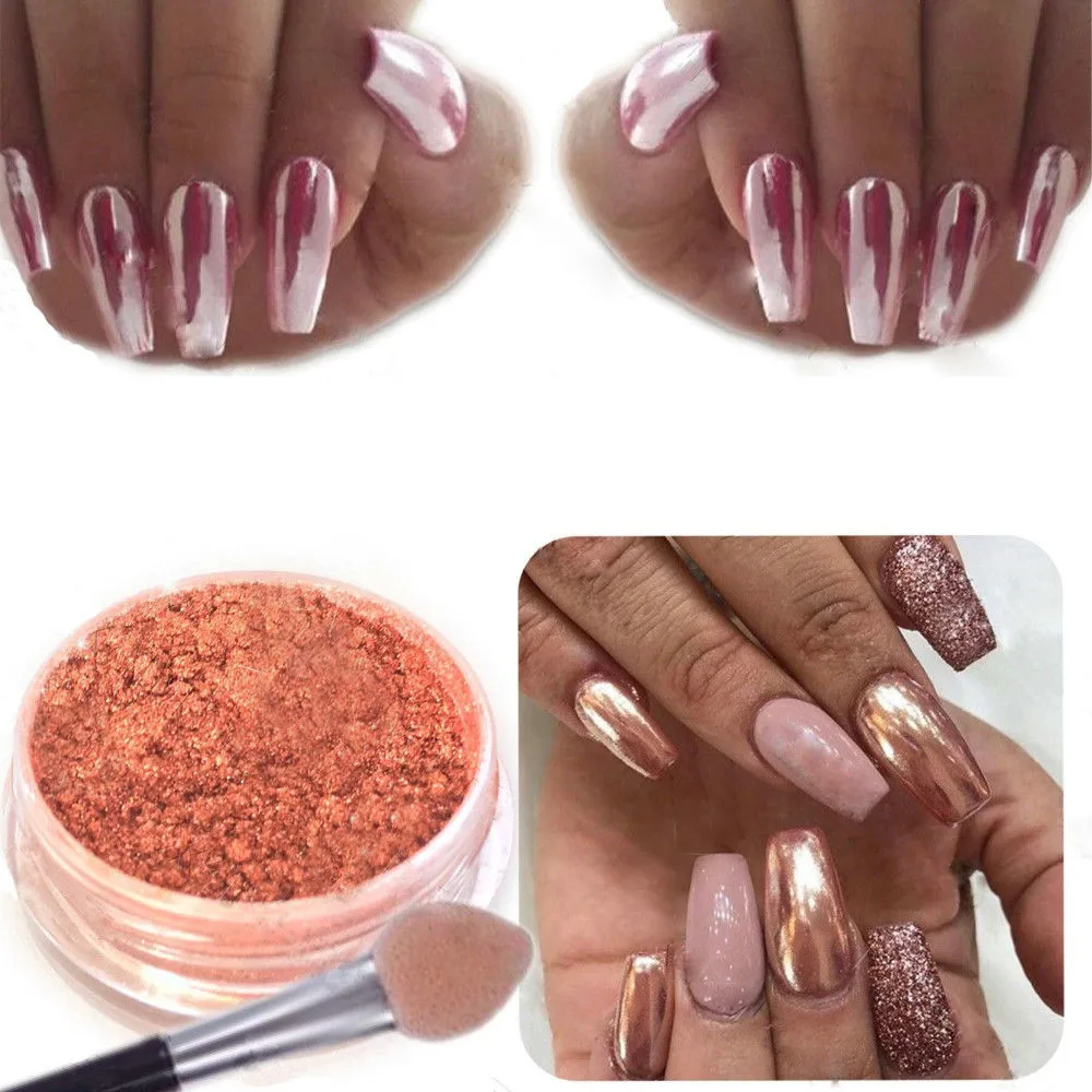 

1pc Rose Gold Nail Mirror Powder 2g Non-toxic long lasting Wear resistant durable Decoration Glitter Chrome Powder Nail Manicure