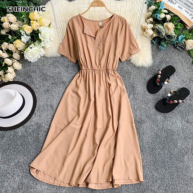 Korean 2019 Summer Women Vintage V Neck Dress Elegant Short Sleeve Knee Length Waist Slim Dress Verano Vacation Beach Vestidos
Korean 2019 Summer Women Vintage V Neck Dress Elegant Short Sleeve Knee Length Waist Slim Dress Verano Vacation Beach Vestidos