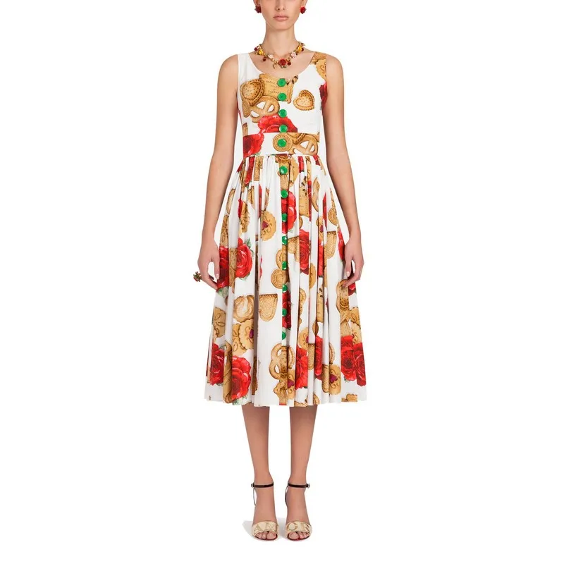 New 2019 Runway Designer Summer Dress Women's Sleeveless Single-Breasted Cookies Rose Print Casual Party Cute Floral Vest Dress
New 2019 Runway Designer Summer Dress Women's Sleeveless Single-Breasted Cookies Rose Print Casual Party Cute Floral Vest Dress