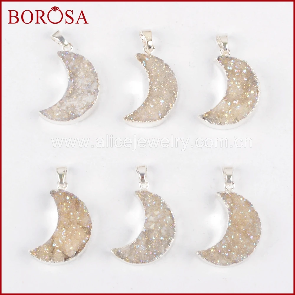 BOROSA 10PCS Fashion Silver Color Crystal Titanium AB geode Pendant Bead Moon Crescent Druzy Geode Stone for Necklace S0388
BOROSA 10PCS Fashion Silver Color Crystal Titanium AB geode Pendant Bead Moon Crescent Druzy Geode Stone for Necklace S0388