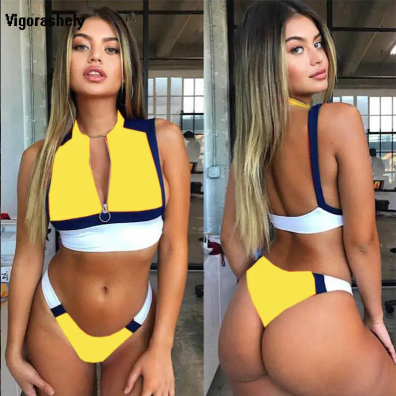 Vigorashely 2018 Push Up Bikini Sexy Women Yellow Thong Swimsuit Female Backless Swimwear High Neck Bikini Set Bathing Suit Swim
Vigorashely 2018 Push Up Bikini Sexy Women Yellow Thong Swimsuit Female Backless Swimwear High Neck Bikini Set Bathing Suit Swim