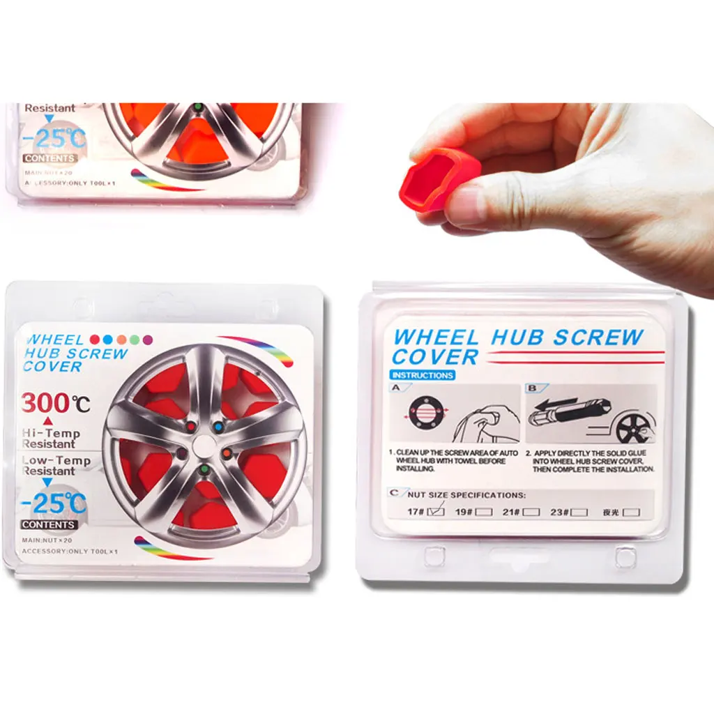 Pack Of 20 Car Wheel Tire Screw Protect Bolt Cover Nut Cap Lug 17mm Red