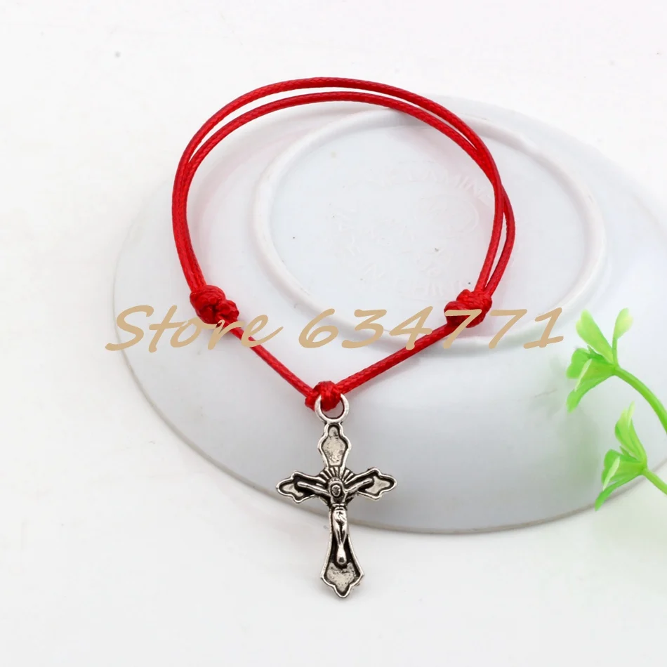 Hot 5pcs Antique Silver Mixed Jesus Christ Crosses Charm Red Waxes