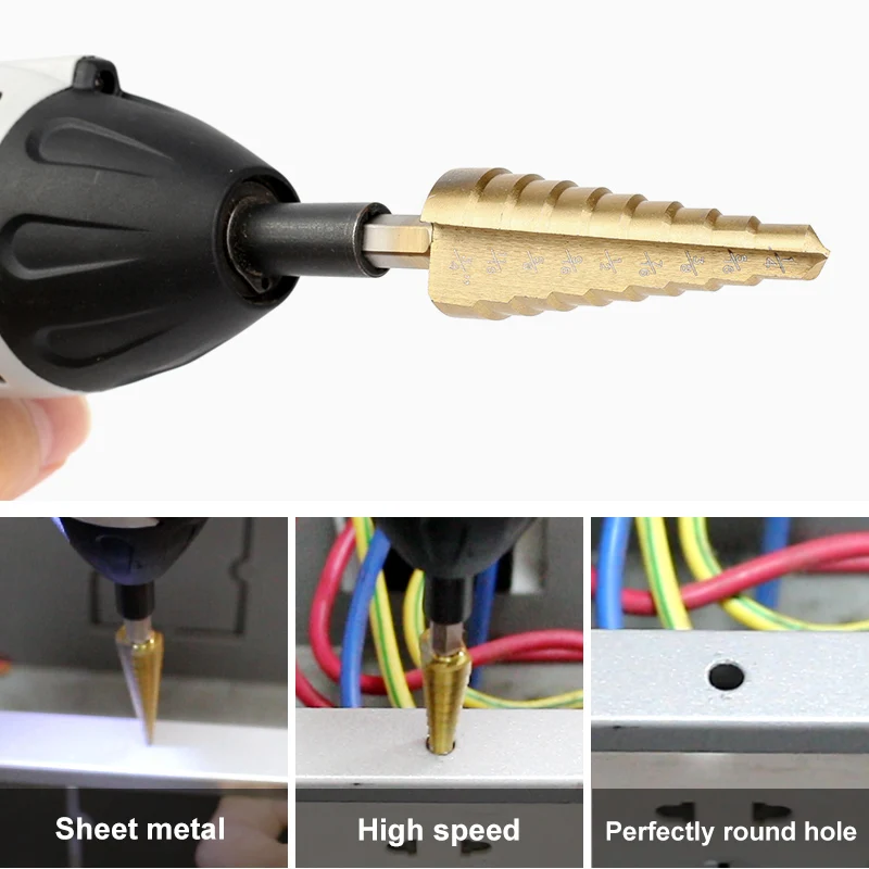 Wood Tool Brocas Para Metal Tool Titanium Coated Straight Flute Step Drill Bits Essential Hardware Tool Pagoda Drill Bit Set
Wood Tool Brocas Para Metal Tool Titanium Coated Straight Flute Step Drill Bits Essential Hardware Tool Pagoda Drill Bit Set
