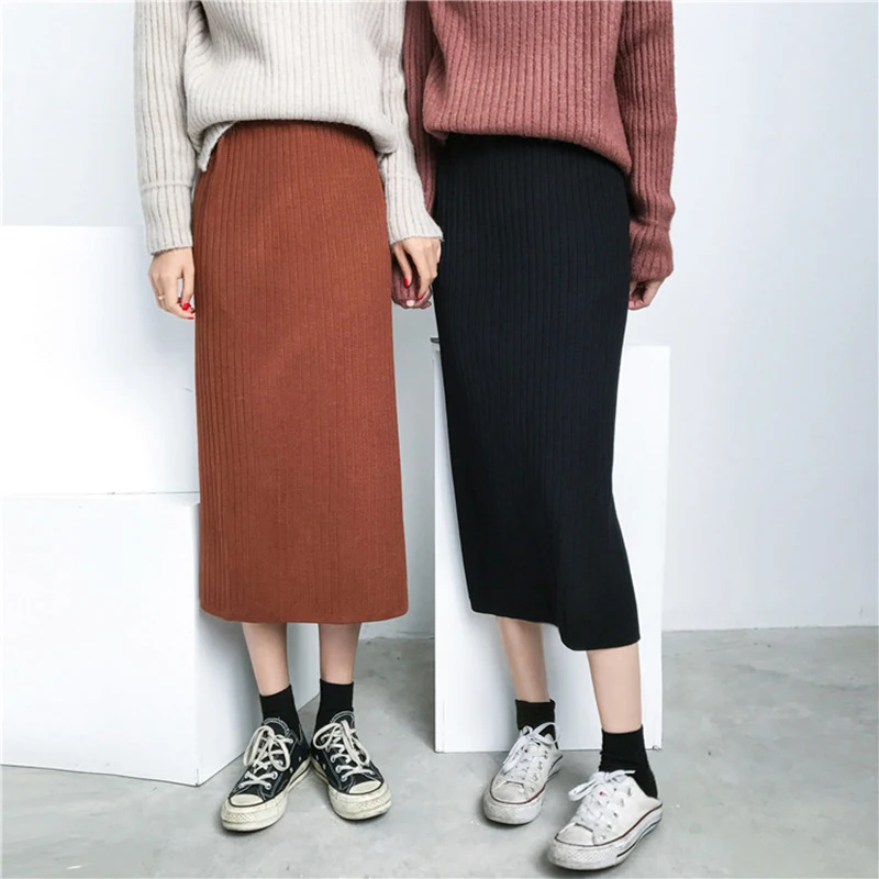 Simple Chic Midi Knit Skirt Women Vintage Elastic Waist Split Black Casual Ladies Skirts All-match OL Korean Skirt Winter Autumn
Simple Chic Midi Knit Skirt Women Vintage Elastic Waist Split Black Casual Ladies Skirts All-match OL Korean Skirt Winter Autumn