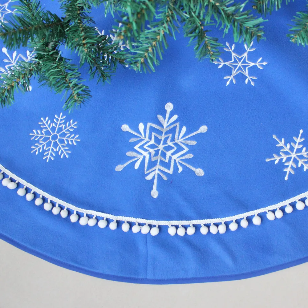 

Snowflake Embroidery with Bobble Tassels Border Blue Polar Fleece Christmas Tree Skirt 50"