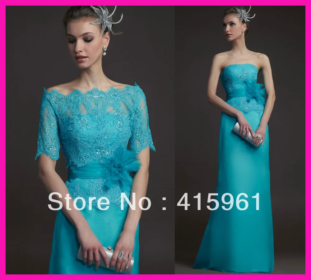 2014 Vintage Turquoise Lace Chiffon Mother of the Bride Evening Dresses With Jacket M1751
2014 Vintage Turquoise Lace Chiffon Mother of the Bride Evening Dresses With Jacket M1751