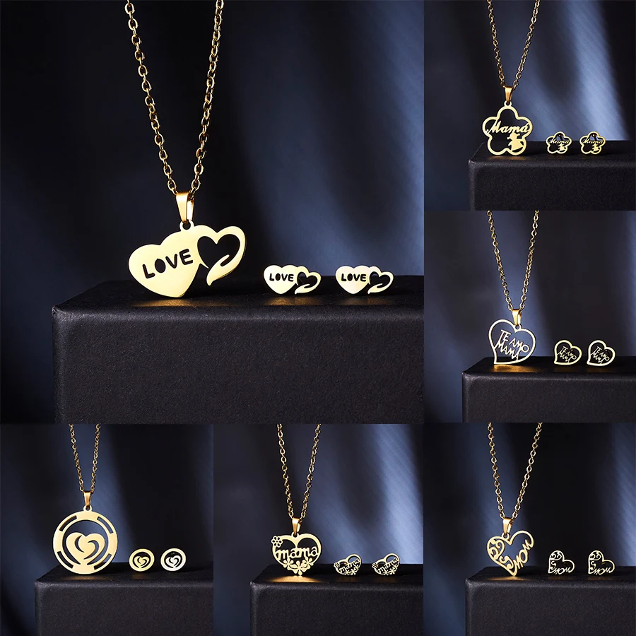 Classic Stainless Steel Jewelry Sets Flower-shaped Hollow Stainless Steel Necklace Earrings Set Women Children Mother's Day Gift
Classic Stainless Steel Jewelry Sets Flower-shaped Hollow Stainless Steel Necklace Earrings Set Women Children Mother's Day Gift