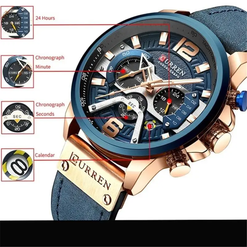 curren casual sport watches for men blue top brand luxury military leather wrist watch man clock fashion chronograph wristwatch
