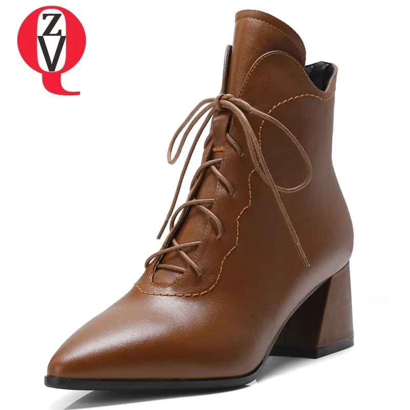 ZVQ 2018 new fashion pointed toe med square heel soft genuine leather shoes women cross-tied zip black and brown ankle boots
ZVQ 2018 new fashion pointed toe med square heel soft genuine leather shoes women cross-tied zip black and brown ankle boots
