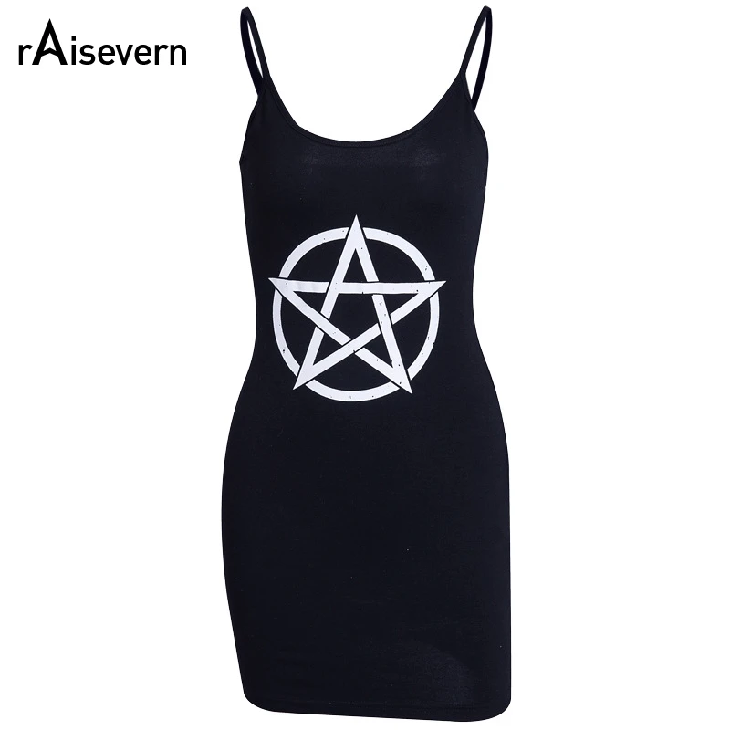 2019 Summer Women Dress Black Gothic Dress Darkness Pentagram Printed Punk Girl Streetwear Club Straps Bodycon Short Dresses
2019 Summer Women Dress Black Gothic Dress Darkness Pentagram Printed Punk Girl Streetwear Club Straps Bodycon Short Dresses