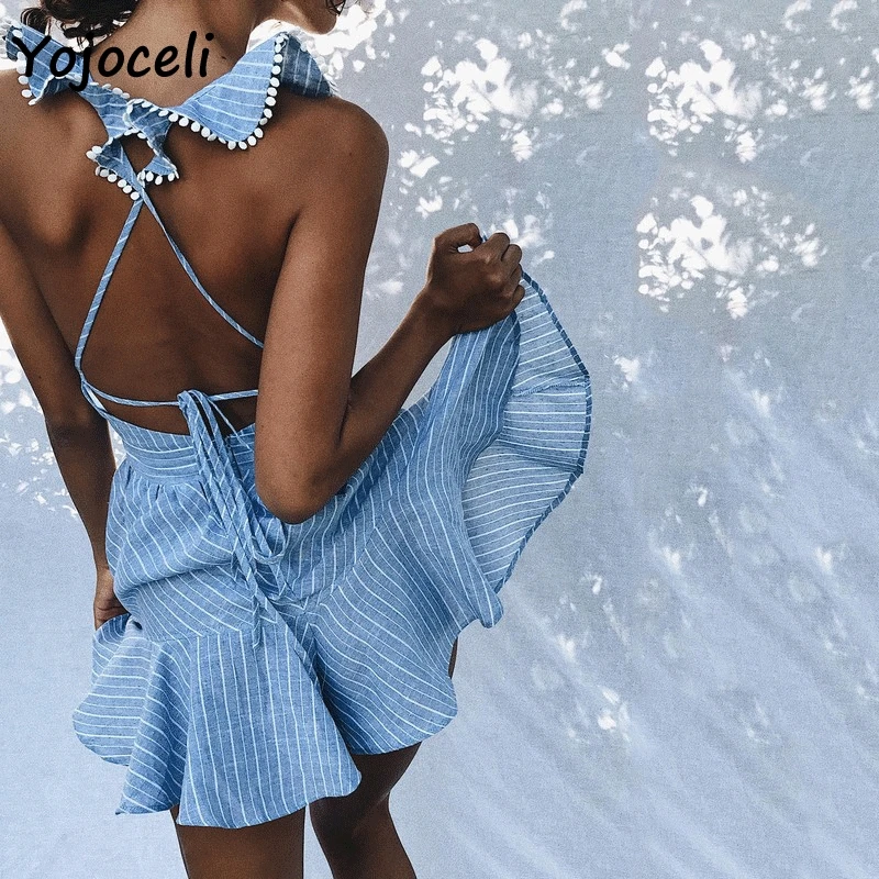 Yojoceli sexy summer striped dress women deep v neck ruffle pom pom mini dress beach party dress
Yojoceli sexy summer striped dress women deep v neck ruffle pom pom mini dress beach party dress