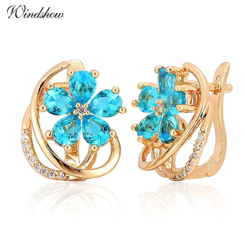 New Five Petal Flower Paved Pear Light Blue Crystals Yellow Gold Color D Huggie Hoop Earrings for Women Jewelry Pendientes Aros
New Five Petal Flower Paved Pear Light Blue Crystals Yellow Gold Color D Huggie Hoop Earrings for Women Jewelry Pendientes Aros