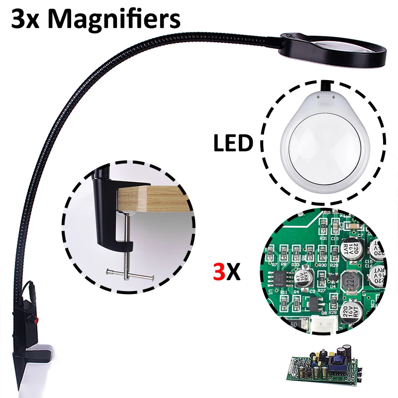 3X Magnifying glass watchmaker Flexible Desk Large glasses magnifier with illumination for Reading Rework Soldering dental loupe
3X Magnifying glass watchmaker Flexible Desk Large glasses magnifier with illumination for Reading Rework Soldering dental loupe