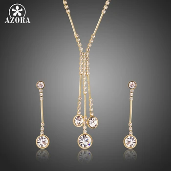 AZORA Gold Color Jewelry Set for Women Water Drop Necklace & Pendant Drop Earrings Female Party Wedding Jewelry Sets TG0237
AZORA Gold Color Jewelry Set for Women Water Drop Necklace & Pendant Drop Earrings Female Party Wedding Jewelry Sets TG0237