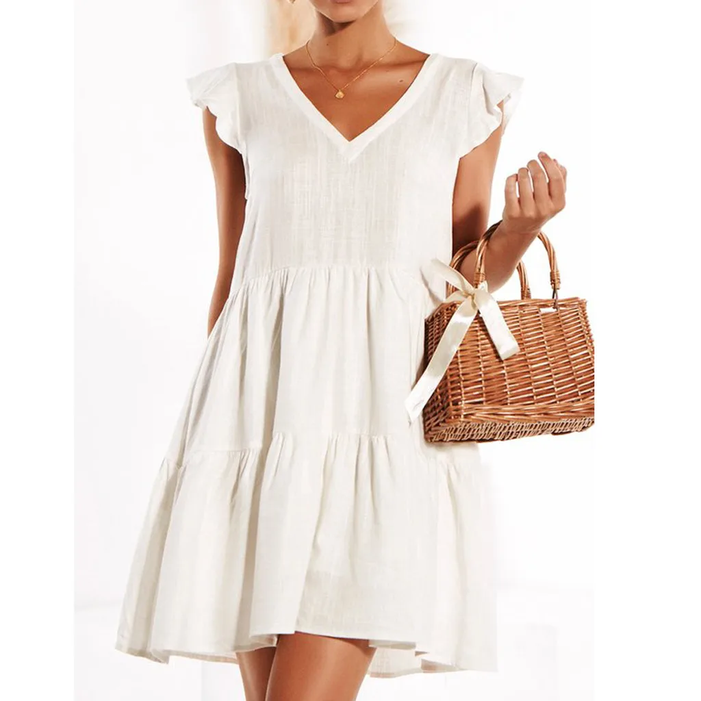Solid Color Ruffled Summer Beach Dress Women V-Neck White Sundress Elegant Ladies Sundress 2019 Vestidos
Solid Color Ruffled Summer Beach Dress Women V-Neck White Sundress Elegant Ladies Sundress 2019 Vestidos