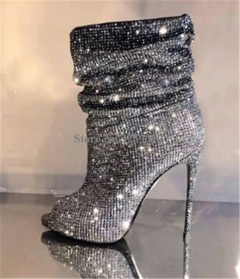 Women Charming Bling Bling Peep Toe Rhinestone Stiletto Heel Short Boots Silver Gold Crystal High Heels Ankle Booties Dress Heel
Women Charming Bling Bling Peep Toe Rhinestone Stiletto Heel Short Boots Silver Gold Crystal High Heels Ankle Booties Dress Heel