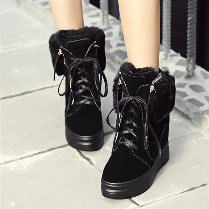 NAYIDUYUN Women Faux Suede Lace Up High Heel Warm Ankle Boots Wedges Platform Winter Fleece Fur Punk Snow Boots Casual Shoes
NAYIDUYUN Women Faux Suede Lace Up High Heel Warm Ankle Boots Wedges Platform Winter Fleece Fur Punk Snow Boots Casual Shoes