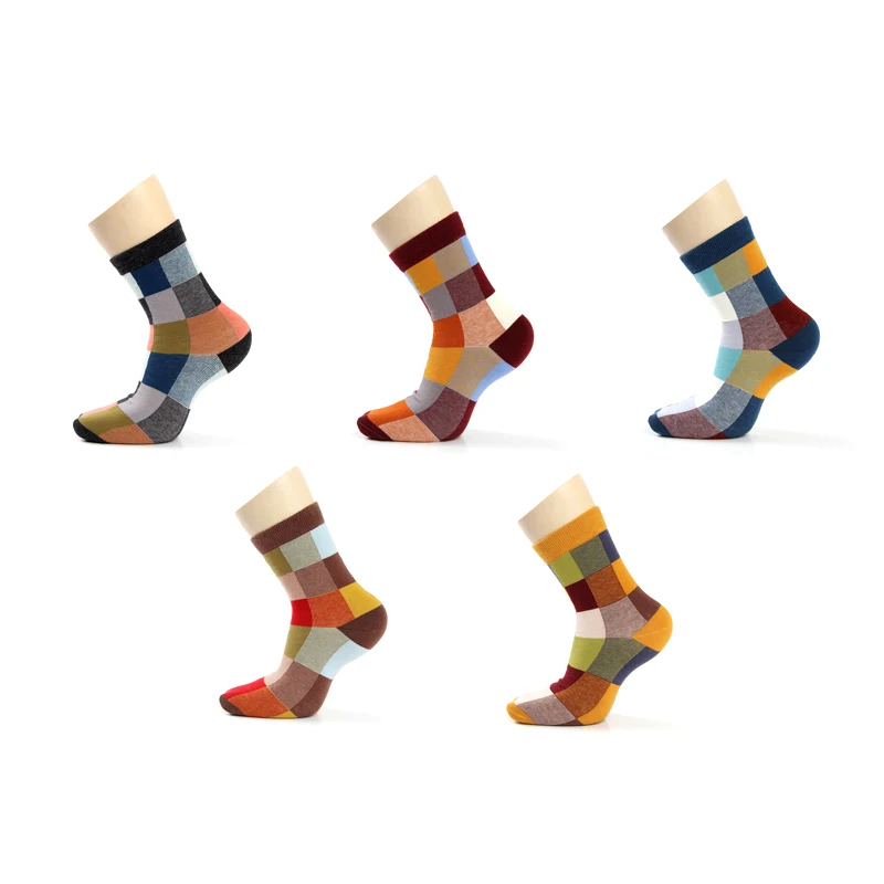 5 пар/лот мужские Компрессионные носки из чесаного хлопка Модные Цветные